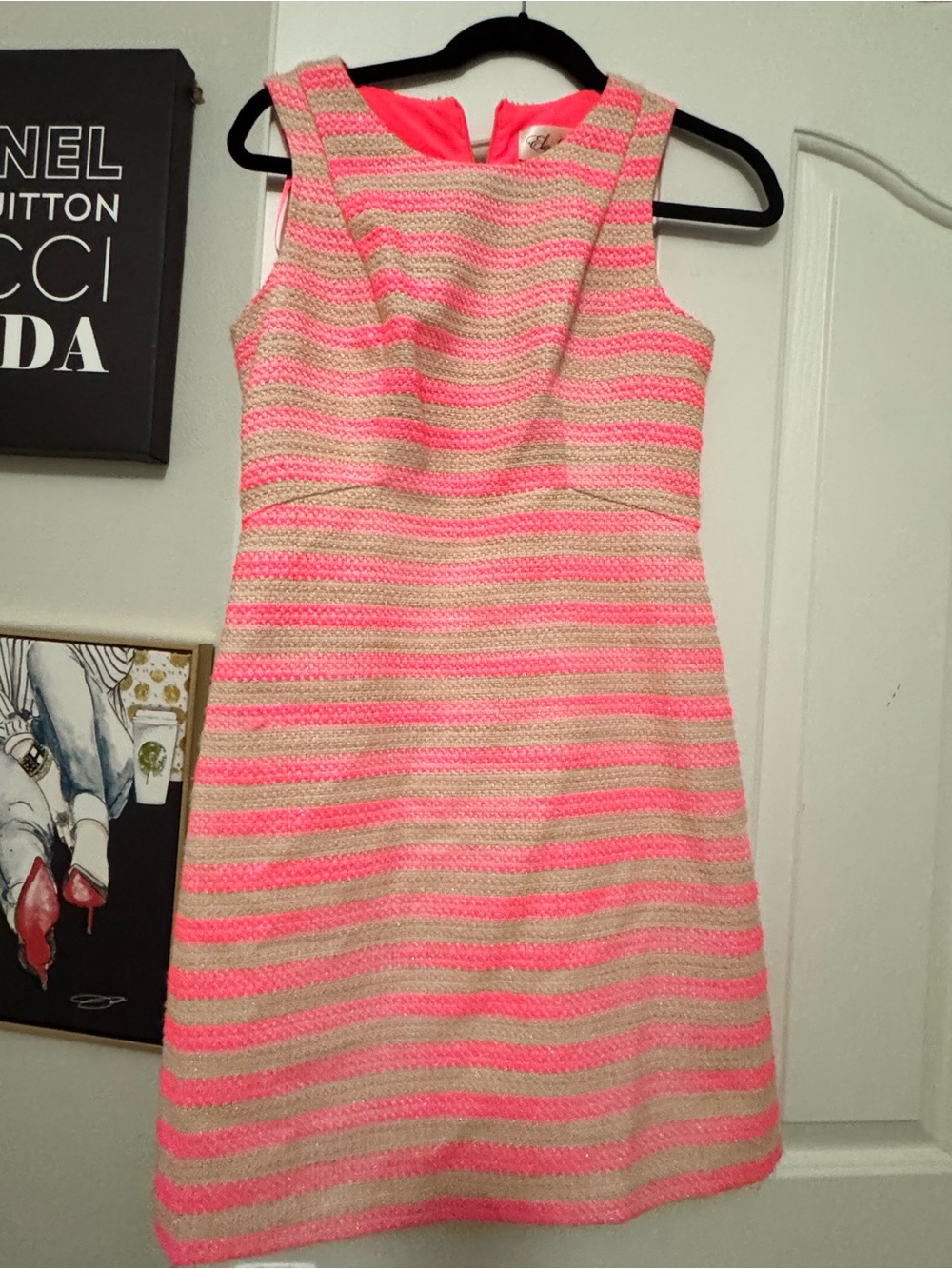Eliza J Pink and Cream Striped Sleeveless Sheath Dress